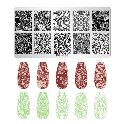 Ploča za utiskivanje noktiju rešetkasta linija slovo Biljni cvjetni uzorak DIY Predložak slike za manikuru Alati za šablone za nokte FG-178