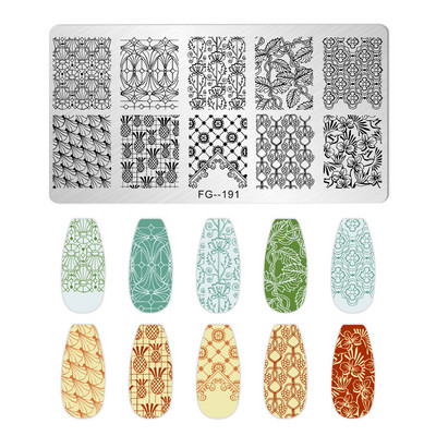 Ploča za utiskivanje noktiju rešetkasta linija slovo Biljni cvjetni uzorak DIY Predložak slike za manikuru Alati za šablone za nokte FG-178