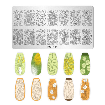 Ploča za utiskivanje noktiju rešetkasta linija slovo Biljni cvjetni uzorak DIY Predložak slike za manikuru Alati za šablone za nokte FG-178