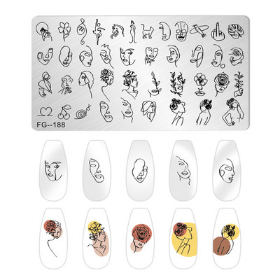 Ploča za utiskivanje noktiju rešetkasta linija slovo Biljni cvjetni uzorak DIY Predložak slike za manikuru Alati za šablone za nokte FG-178