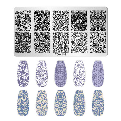 Ploča za utiskivanje noktiju rešetkasta linija slovo Biljni cvjetni uzorak DIY Predložak slike za manikuru Alati za šablone za nokte FG-178