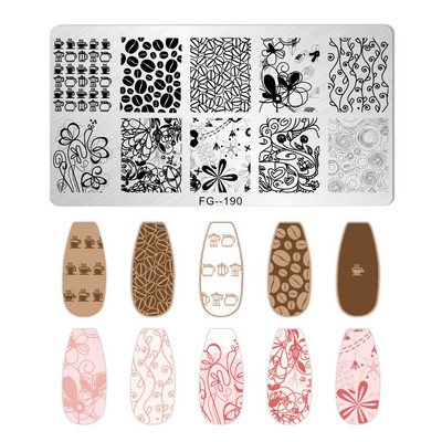 Ploča za utiskivanje noktiju rešetkasta linija slovo Biljni cvjetni uzorak DIY Predložak slike za manikuru Alati za šablone za nokte FG-178