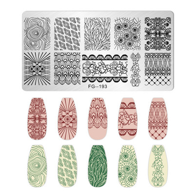 Ploča za utiskivanje noktiju rešetkasta linija slovo Biljni cvjetni uzorak DIY Predložak slike za manikuru Alati za šablone za nokte FG-178