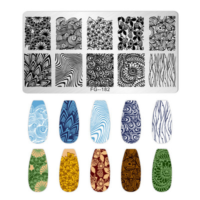 Ploča za utiskivanje noktiju rešetkasta linija slovo Biljni cvjetni uzorak DIY Predložak slike za manikuru Alati za šablone za nokte FG-178
