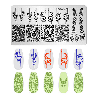 Ploča za utiskivanje noktiju rešetkasta linija slovo Biljni cvjetni uzorak DIY Predložak slike za manikuru Alati za šablone za nokte FG-178
