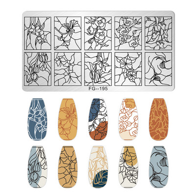Ploča za utiskivanje noktiju rešetkasta linija slovo Biljni cvjetni uzorak DIY Predložak slike za manikuru Alati za šablone za nokte FG-178