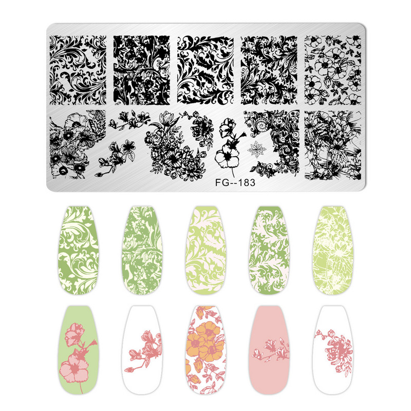 Ploča za utiskivanje noktiju rešetkasta linija slovo Biljni cvjetni uzorak DIY Predložak slike za manikuru Alati za šablone za nokte FG-178