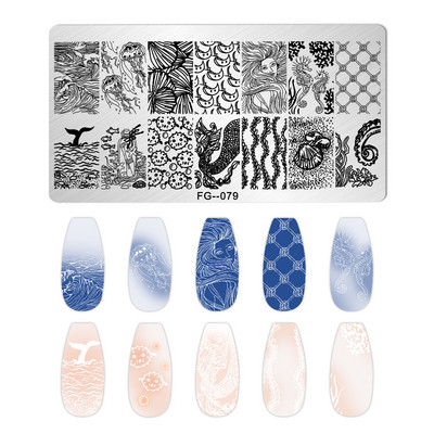 Okeāna dzīvnieki nagu apzīmogošanas šķīvji Helovīna antilopes nagu trafareti vasaras augļi arbūzu lapu tauriņu apzīmogošanas veidnes