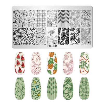 Okeāna dzīvnieki nagu apzīmogošanas šķīvji Helovīna antilopes nagu trafareti vasaras augļi arbūzu lapu tauriņu apzīmogošanas veidnes