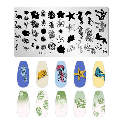 Okeāna dzīvnieki nagu apzīmogošanas šķīvji Helovīna antilopes nagu trafareti vasaras augļi arbūzu lapu tauriņu apzīmogošanas veidnes