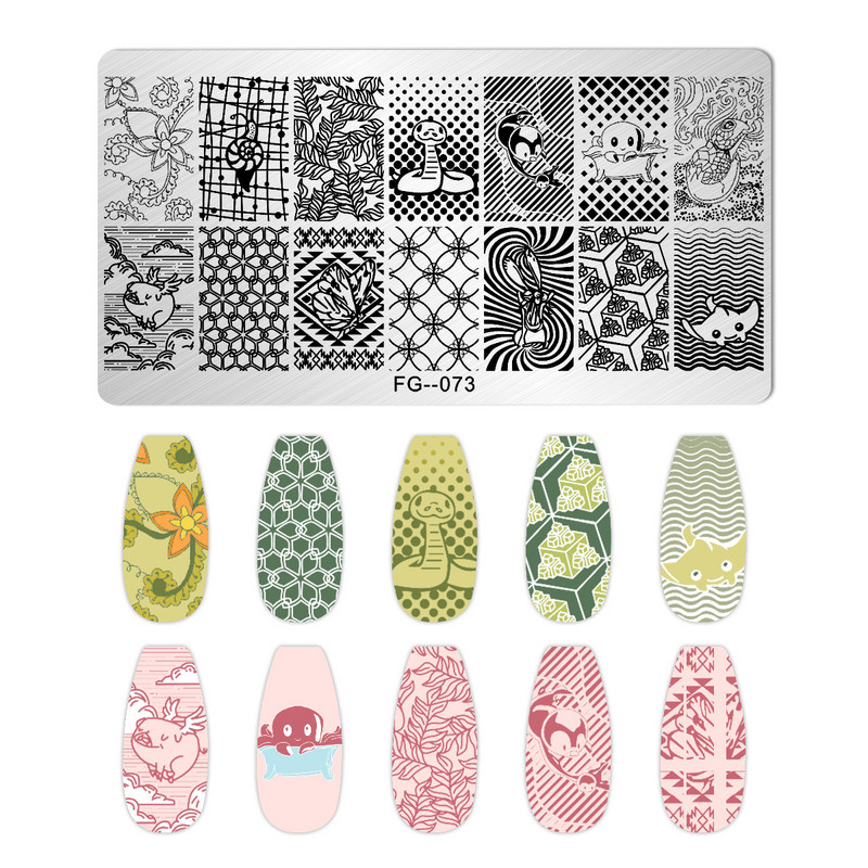 Okeāna dzīvnieki nagu apzīmogošanas šķīvji Helovīna antilopes nagu trafareti vasaras augļi arbūzu lapu tauriņu apzīmogošanas veidnes