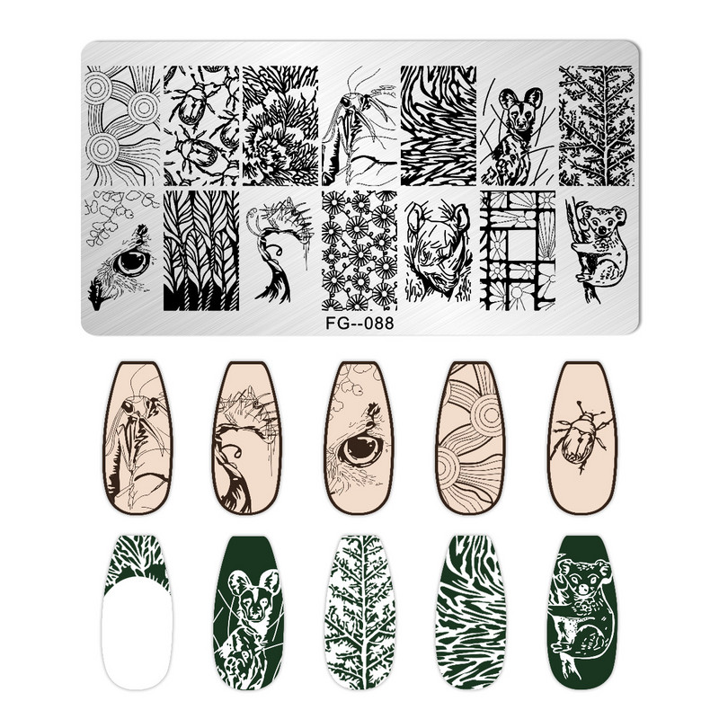 Okeāna dzīvnieki nagu apzīmogošanas šķīvji Helovīna antilopes nagu trafareti vasaras augļi arbūzu lapu tauriņu apzīmogošanas veidnes