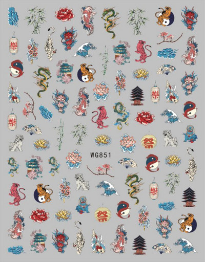 Retro plavo-bijeli porculanski dizajn 3D naljepnice za nokte, samoljepljive klizne naljepnice, savjeti za manikuru, DIY dodaci, 1kom