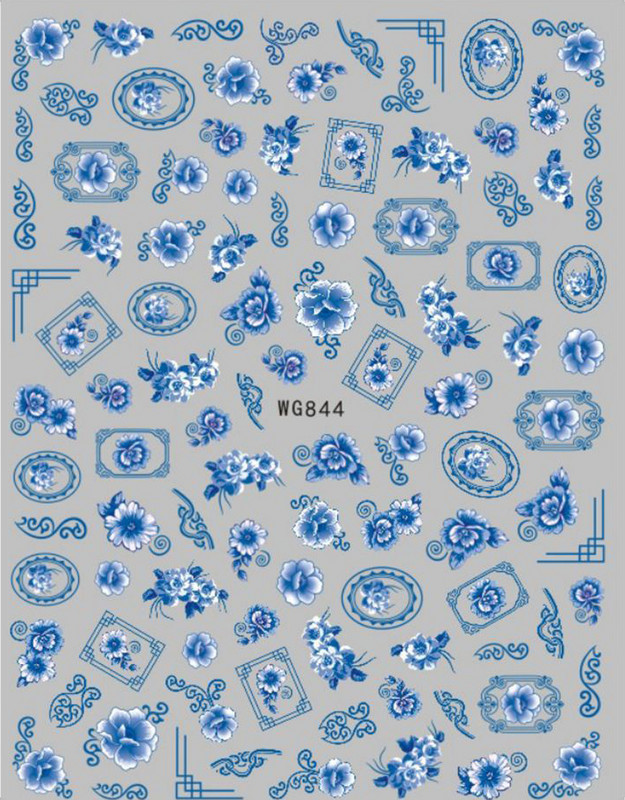 Retro plavo-bijeli porculanski dizajn 3D naljepnice za nokte, samoljepljive klizne naljepnice, savjeti za manikuru, DIY dodaci, 1kom