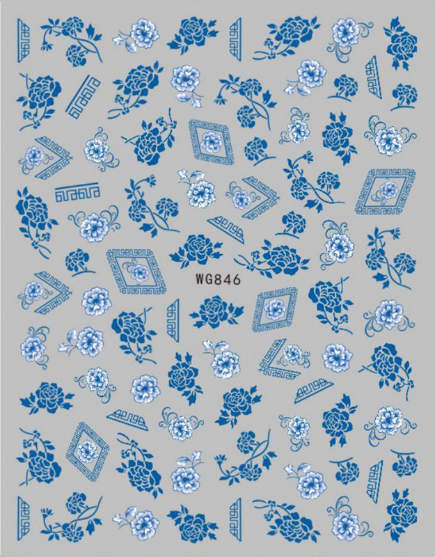 Retro plavo-bijeli porculanski dizajn 3D naljepnice za nokte, samoljepljive klizne naljepnice, savjeti za manikuru, DIY dodaci, 1kom