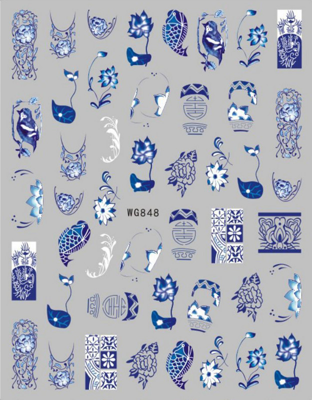 Retro plavo-bijeli porculanski dizajn 3D naljepnice za nokte, samoljepljive klizne naljepnice, savjeti za manikuru, DIY dodaci, 1kom