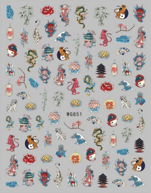 Retro plavo-bijeli porculanski dizajn 3D naljepnice za nokte, samoljepljive klizne naljepnice, savjeti za manikuru, DIY dodaci, 1kom