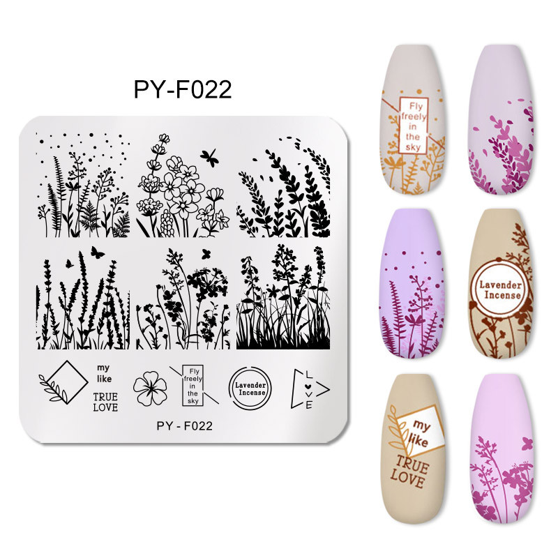 PREDSTAVITE SE Kvadratne pločice za utiskivanje noktiju Cvjetni dizajn šablona za pečate za nokte DIY za šablone za nokte od nehrđajućeg čelika