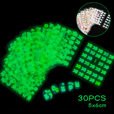 30gb 3D multfilmu zaķu nagu uzlīmju komplekts bērniem Jauki truša nagu uzlīmes ar mirdzošiem fliteriem uzlīmējamām Kawaii zaķu uzlīmēm