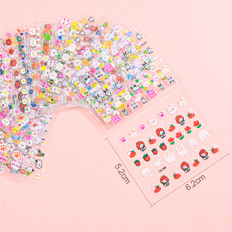 30gb 3D multfilmu zaķu nagu uzlīmju komplekts bērniem Jauki truša nagu uzlīmes ar mirdzošiem fliteriem uzlīmējamām Kawaii zaķu uzlīmēm