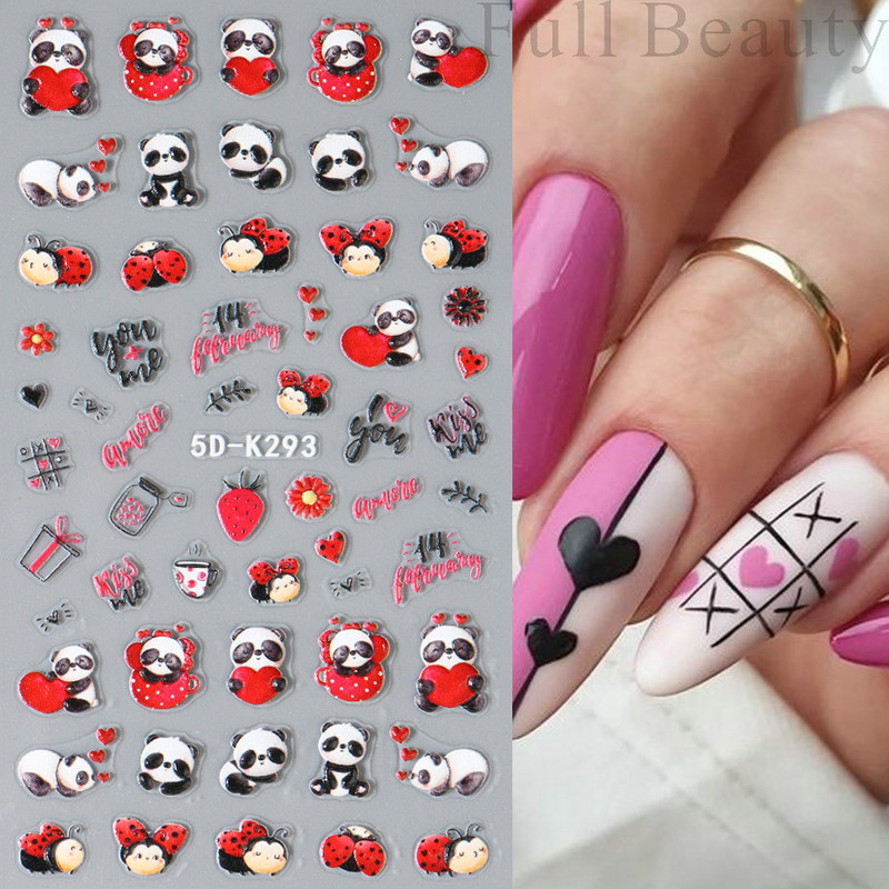 Uzlīmes nagiem Valentīna diena Saldā mīlestība Dizaina uzlīmes Septiņzvaigžņotās Mārītes Panda Slīdnes nagu mākslas piederumi un dekorācijas