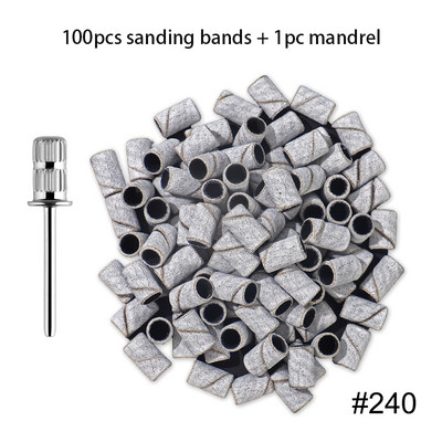 100 gab. nagu slīpēšanas lentes ar urbjmašīnas uzgali 80/150/240 graudu zebra slīpēšanas lentes Vīles akrila nagu želejas noņemšanai