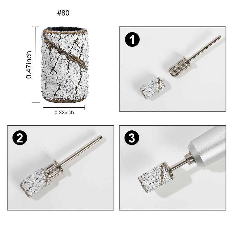 100 gab. nagu slīpēšanas lentes ar urbjmašīnas uzgali 80/150/240 graudu zebra slīpēšanas lentes Vīles akrila nagu želejas noņemšanai