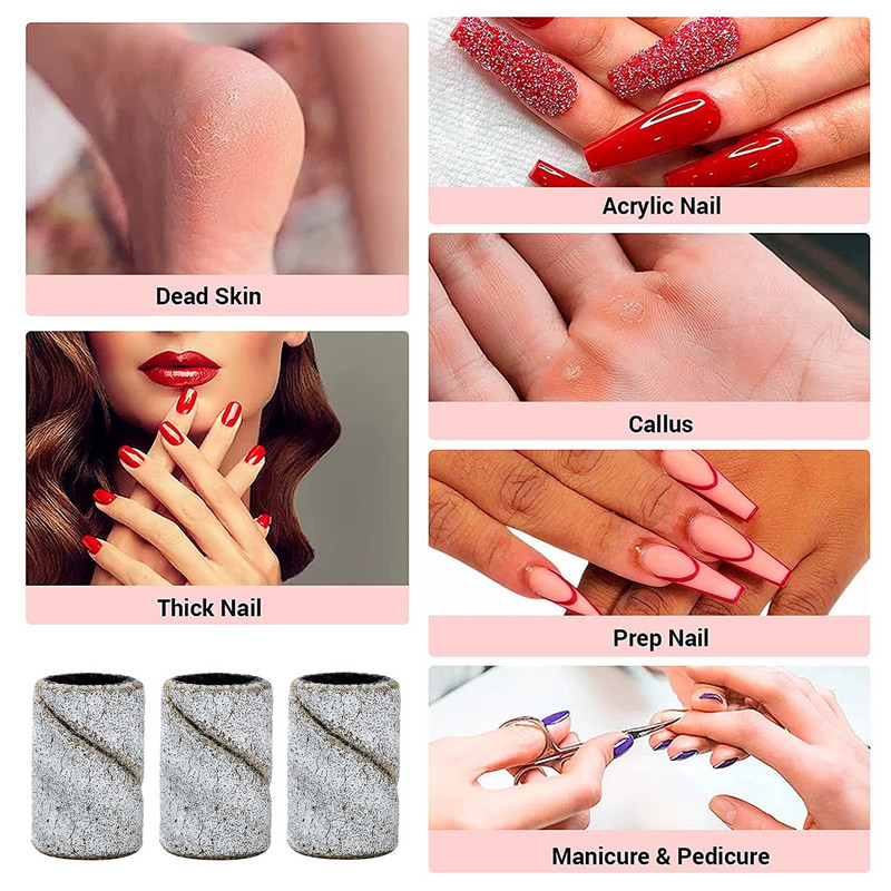 100 gab. nagu slīpēšanas lentes ar urbjmašīnas uzgali 80/150/240 graudu zebra slīpēšanas lentes Vīles akrila nagu želejas noņemšanai