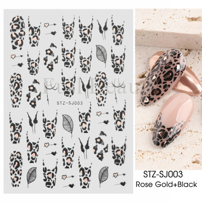 Abstraktas ģeometrijas uzlīmes nagiem 3D lāzera zelts melns lapas sirds līnijas slīdņi Dekors hologrāfiskā uzlīme CHSTZ-SJ01-09