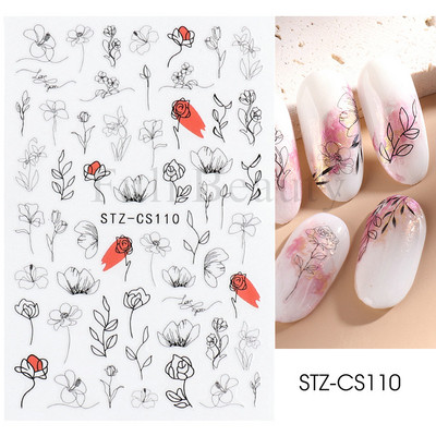 Abstraktas ģeometrijas uzlīmes nagiem 3D lāzera zelts melns lapas sirds līnijas slīdņi Dekors hologrāfiskā uzlīme CHSTZ-SJ01-09