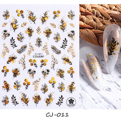 Abstraktas ģeometrijas uzlīmes nagiem 3D lāzera zelts melns lapas sirds līnijas slīdņi Dekors hologrāfiskā uzlīme CHSTZ-SJ01-09