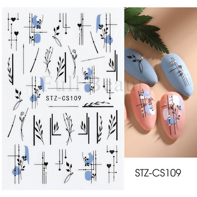 Abstraktas ģeometrijas uzlīmes nagiem 3D lāzera zelts melns lapas sirds līnijas slīdņi Dekors hologrāfiskā uzlīme CHSTZ-SJ01-09