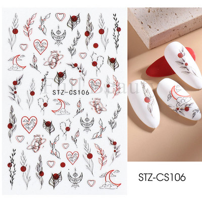 Abstraktas ģeometrijas uzlīmes nagiem 3D lāzera zelts melns lapas sirds līnijas slīdņi Dekors hologrāfiskā uzlīme CHSTZ-SJ01-09