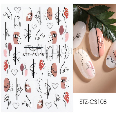 Abstraktas ģeometrijas uzlīmes nagiem 3D lāzera zelts melns lapas sirds līnijas slīdņi Dekors hologrāfiskā uzlīme CHSTZ-SJ01-09