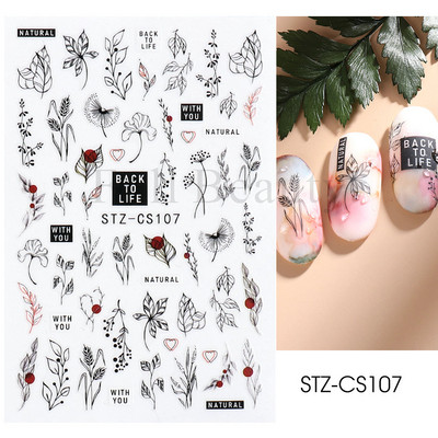 Abstraktas ģeometrijas uzlīmes nagiem 3D lāzera zelts melns lapas sirds līnijas slīdņi Dekors hologrāfiskā uzlīme CHSTZ-SJ01-09