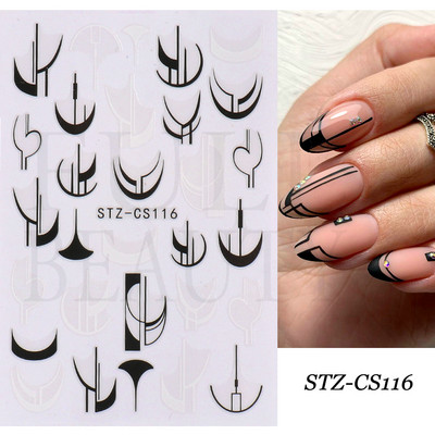 Abstraktas ģeometrijas uzlīmes nagiem 3D lāzera zelts melns lapas sirds līnijas slīdņi Dekors hologrāfiskā uzlīme CHSTZ-SJ01-09