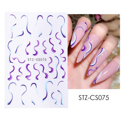 Abstraktas ģeometrijas uzlīmes nagiem 3D lāzera zelts melns lapas sirds līnijas slīdņi Dekors hologrāfiskā uzlīme CHSTZ-SJ01-09