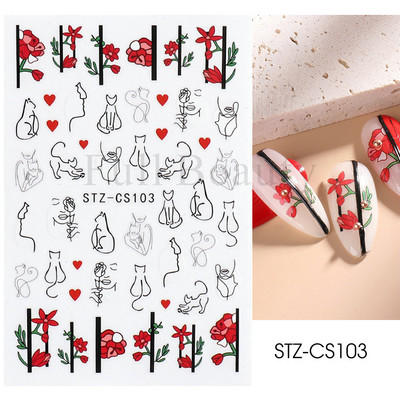 Abstraktas ģeometrijas uzlīmes nagiem 3D lāzera zelts melns lapas sirds līnijas slīdņi Dekors hologrāfiskā uzlīme CHSTZ-SJ01-09