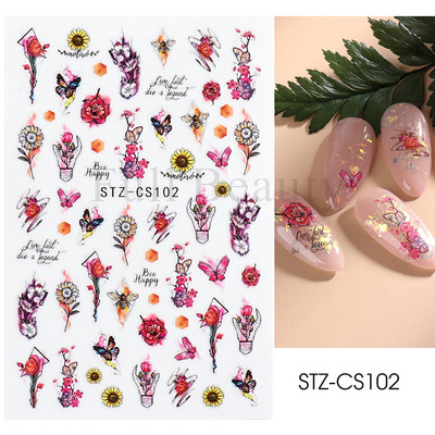 Abstraktas ģeometrijas uzlīmes nagiem 3D lāzera zelts melns lapas sirds līnijas slīdņi Dekors hologrāfiskā uzlīme CHSTZ-SJ01-09