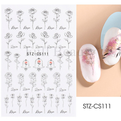 Abstraktas ģeometrijas uzlīmes nagiem 3D lāzera zelts melns lapas sirds līnijas slīdņi Dekors hologrāfiskā uzlīme CHSTZ-SJ01-09