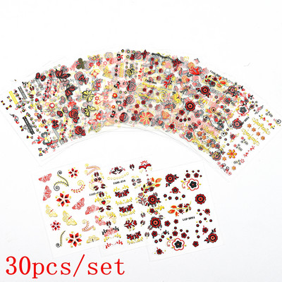 Mix 30 listova 3D Moon Star Nail Art naljepnica Zlatna geometrija/dragulji Bronzaning Nail Samoljepljive naljepnice Klizači DIY pribor za nokte