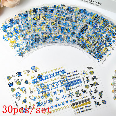 Mix 30 listova 3D Moon Star Nail Art naljepnica Zlatna geometrija/dragulji Bronzaning Nail Samoljepljive naljepnice Klizači DIY pribor za nokte