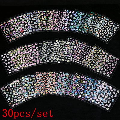 Mix 30 listova 3D Moon Star Nail Art naljepnica Zlatna geometrija/dragulji Bronzaning Nail Samoljepljive naljepnice Klizači DIY pribor za nokte