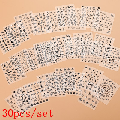 Mix 30 listova 3D Moon Star Nail Art naljepnica Zlatna geometrija/dragulji Bronzaning Nail Samoljepljive naljepnice Klizači DIY pribor za nokte