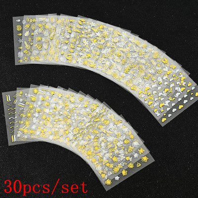 Mix 30 listova 3D Moon Star Nail Art naljepnica Zlatna geometrija/dragulji Bronzaning Nail Samoljepljive naljepnice Klizači DIY pribor za nokte