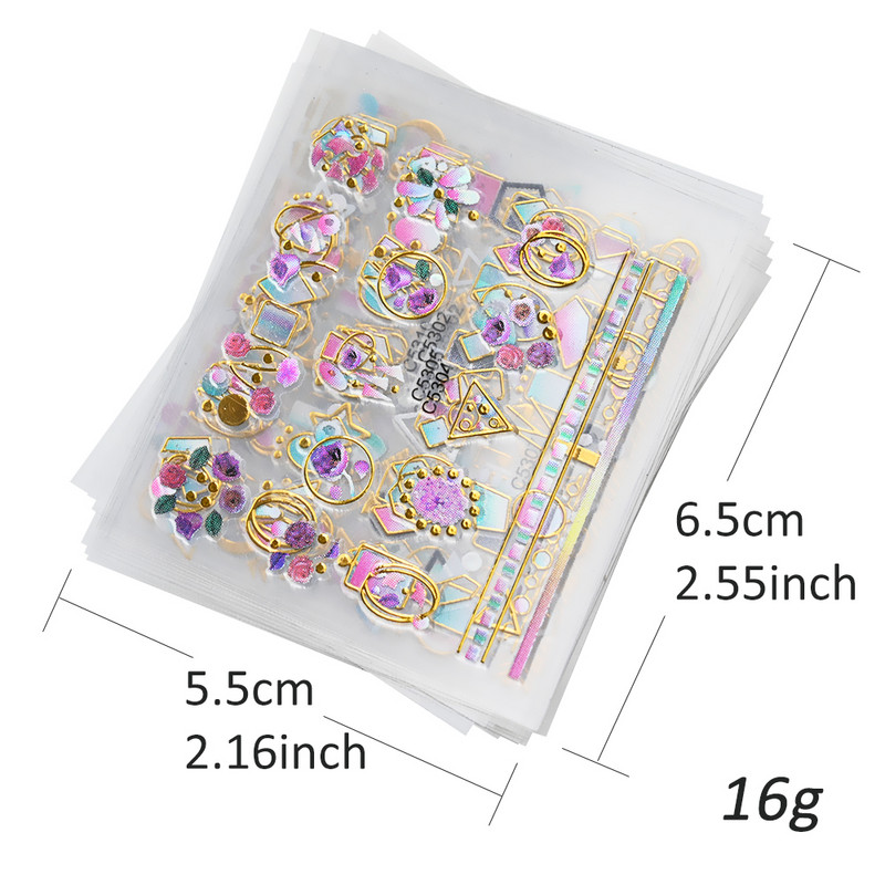 Mix 30 listova 3D Moon Star Nail Art naljepnica Zlatna geometrija/dragulji Bronzaning Nail Samoljepljive naljepnice Klizači DIY pribor za nokte