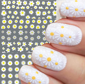 1 gab. Eleganta 3D margrietiņa ziedu nagi, balti ziedi, ziedlapiņas, ziedi, mugura, līme, nagu uzlīmes, gēla laka, lipīga manikīra dekorēšana.