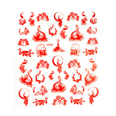 1 gab. Nagu mākslas uzlīme zelta varavīksnes fēniksa pūķa pāva formas uzlīmes nagiem ziedi lipīga nagu mākslas dekorēšana manikīram