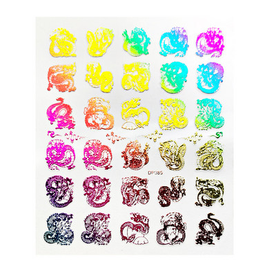 1 gab. Nagu mākslas uzlīme zelta varavīksnes fēniksa pūķa pāva formas uzlīmes nagiem ziedi lipīga nagu mākslas dekorēšana manikīram