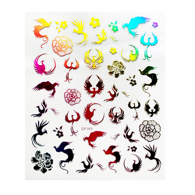 1 gab. Nagu mākslas uzlīme zelta varavīksnes fēniksa pūķa pāva formas uzlīmes nagiem ziedi lipīga nagu mākslas dekorēšana manikīram